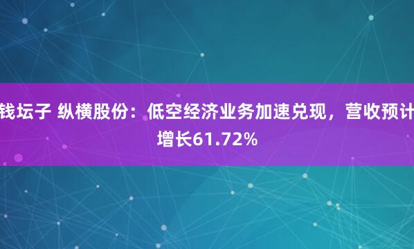 钱坛子 纵横股份:低空经济业务加速兑现,营收预计增长61.72%