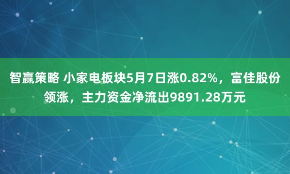 智赢策略 小家电板块5月7日涨0.82%,富佳股份领涨,主力资金净流出9891.28万元