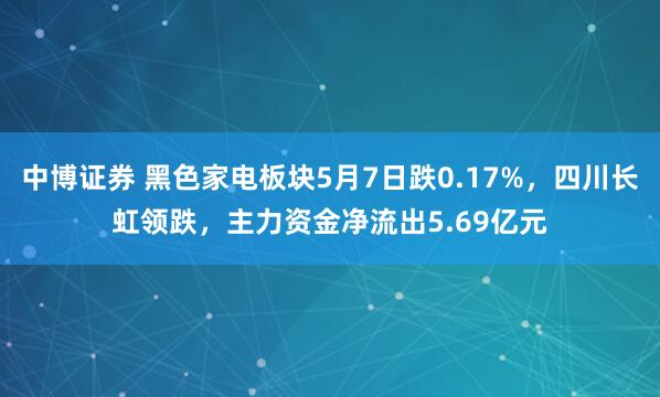 中博证券 黑色家电板块5月7日跌0.17%，四川长虹领跌，主力资金净流出5.69亿元